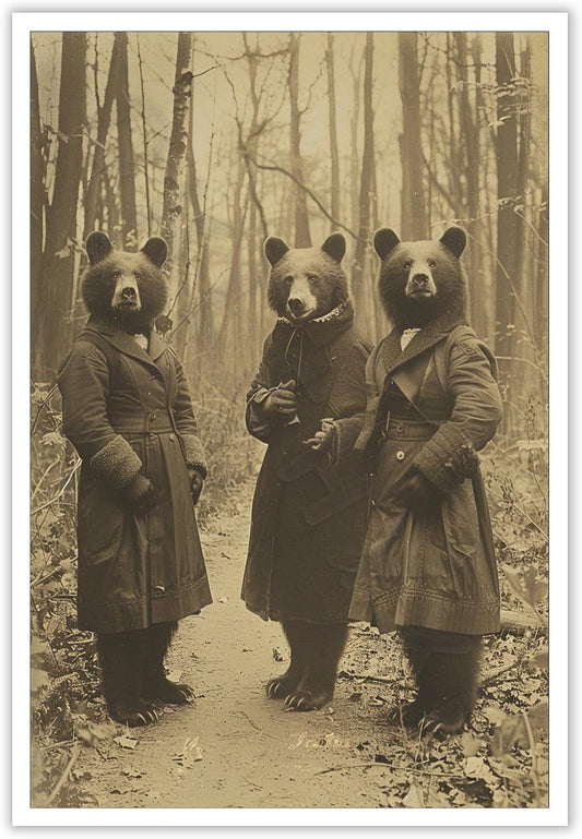 Vintage Horror Halloween Wall Decor Spooky The Three Bears In Occult Forest Spooky Canvas Wall Art Poster Gothic Dark Academia Decorations Room Creepy Print 12X16inch Unframed