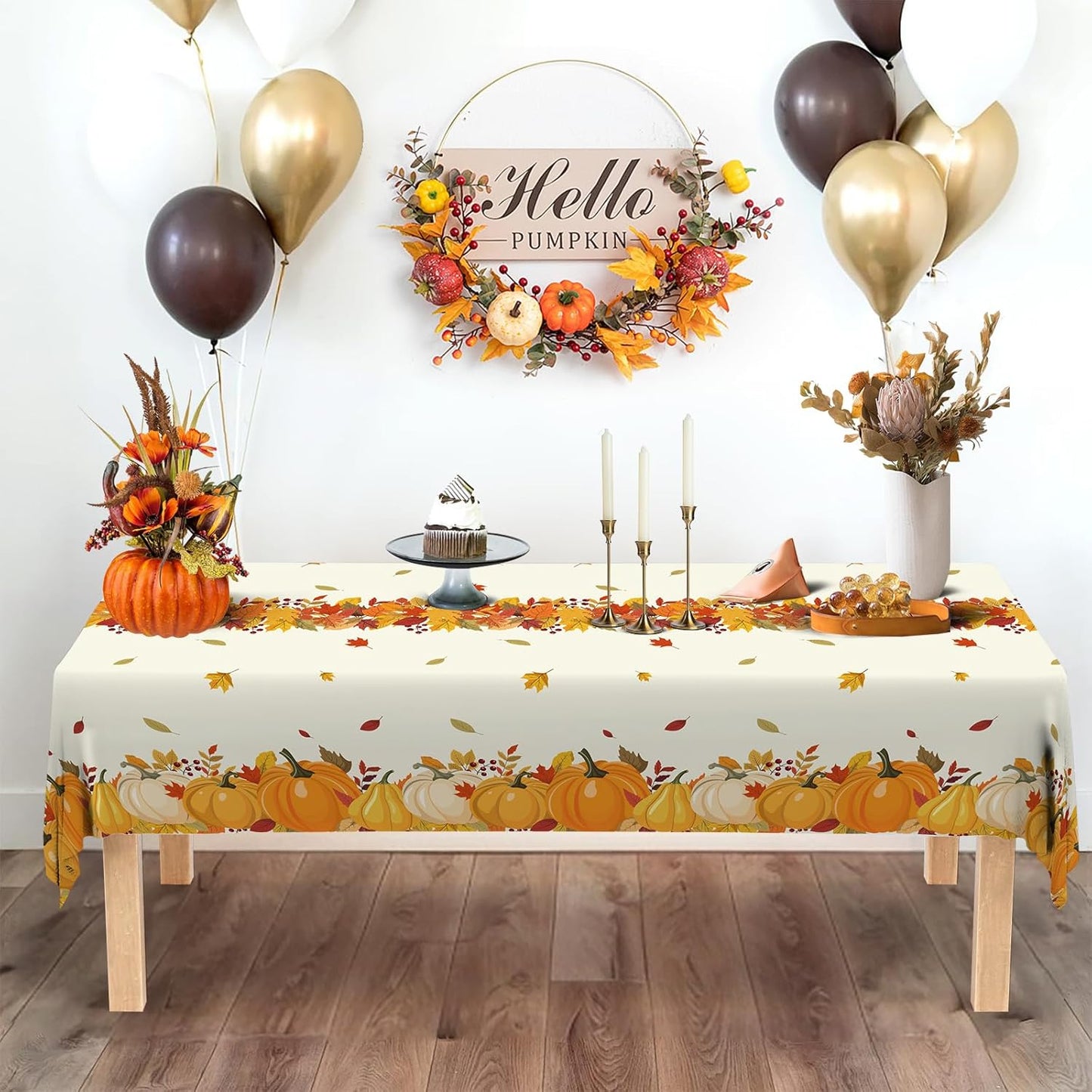 ATFUNSHOP Fall Plastic Tablecloth 4 Packs Thanksgiving Disposable Table Cloth 54x108 Rectangle Table Cover with Pumpkin & Maple Leaf for Holiday Dinner Party Decorations Outdoor Picnic & Baby Showers