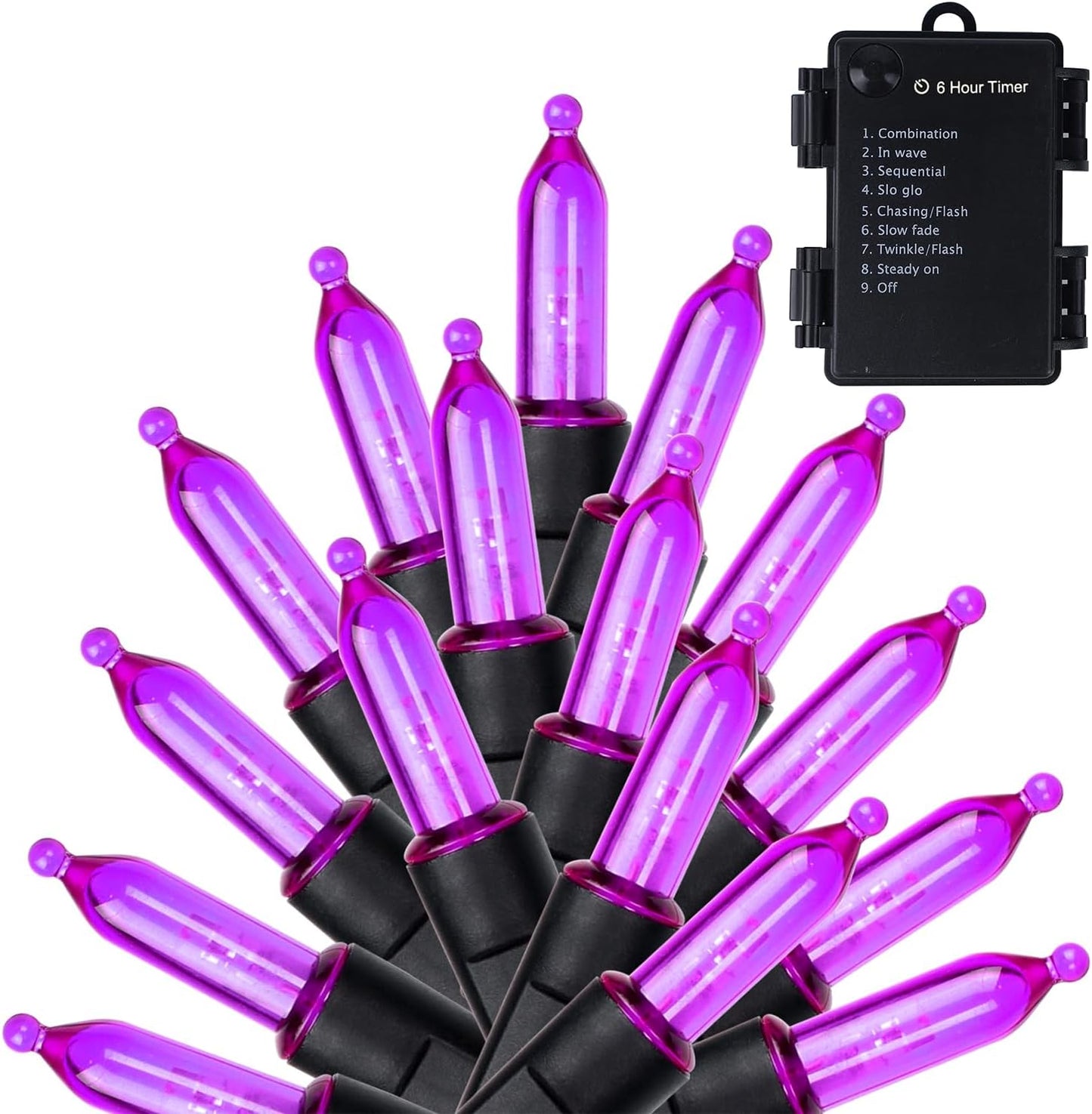 WATERGLIDE 50 LED Outdoor Halloween Lights, 16 FT Mini String Light with 8 Modes, Waterproof Battery Operated Tree Lights for Indoor Outdoor Patio Garden Party Wedding Decoration, Purple
