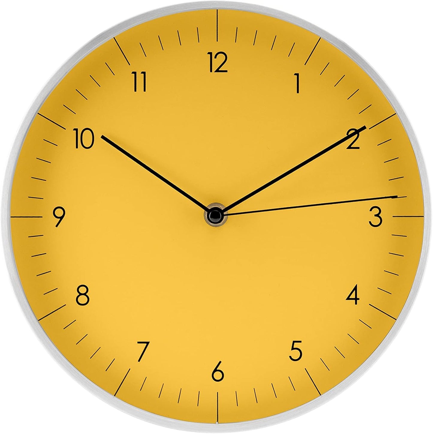 LUUK LIFESTYLE 10” Quartz Wall Clock with Silent Movement, Timeless Scandinavian Design, Kitchen Wall Clock, Decoration for Children's Room, Yellow and Silver