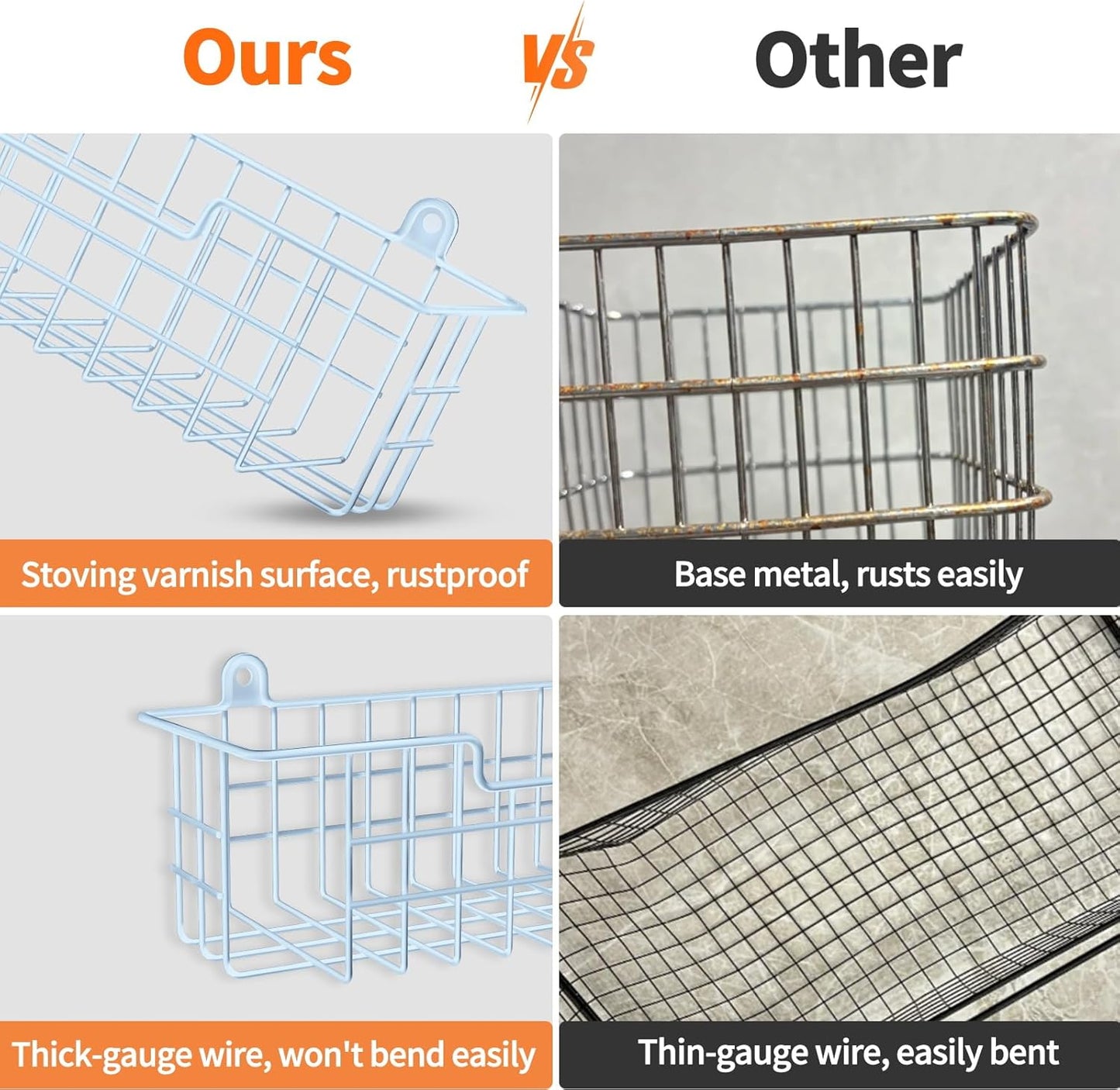 Spice Rack, 4-Pack Seasoning Organizer Wall Mount for Kitchen Storage Organization, Metal Spice Holder Shelf Saving Space for Cabinet, RV, Pantry, Blue