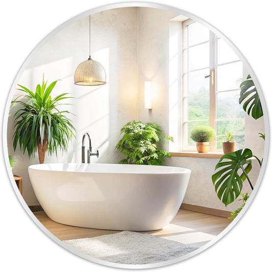 Fabuday Silver Round Mirror 28 Inch - Big Circle Mirror for Bathroom, Living Room, Hallway, Entryway, Matte Aluminum Frame Circular Mirrors for Wall Decor