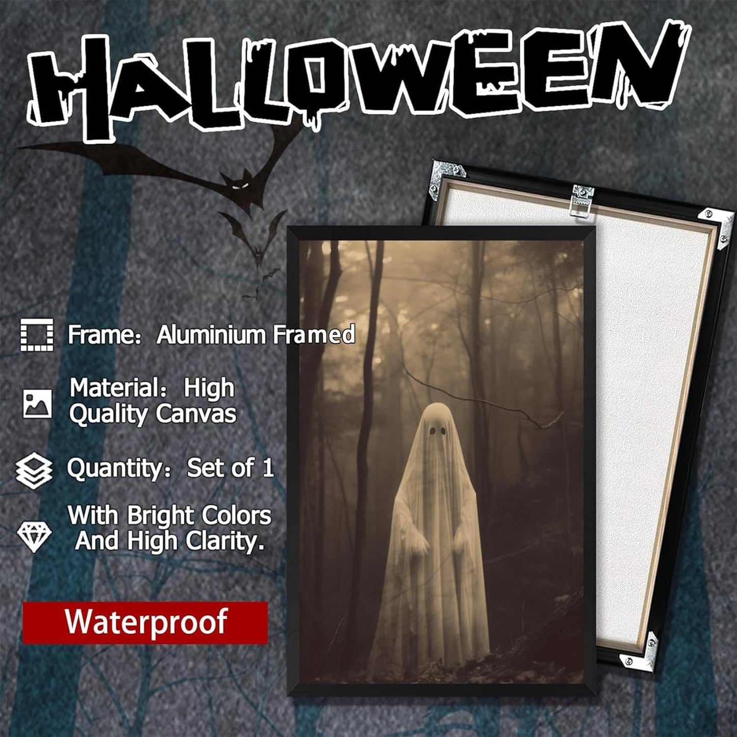 Ghost Forest Spooky Print Poster The Gothic Room Decor Creepy Picture Posters Dark Academia Aesthetic Family Prints Canvas Wall Art Home Apartment Decorations 16X24inch Aluminum Framed