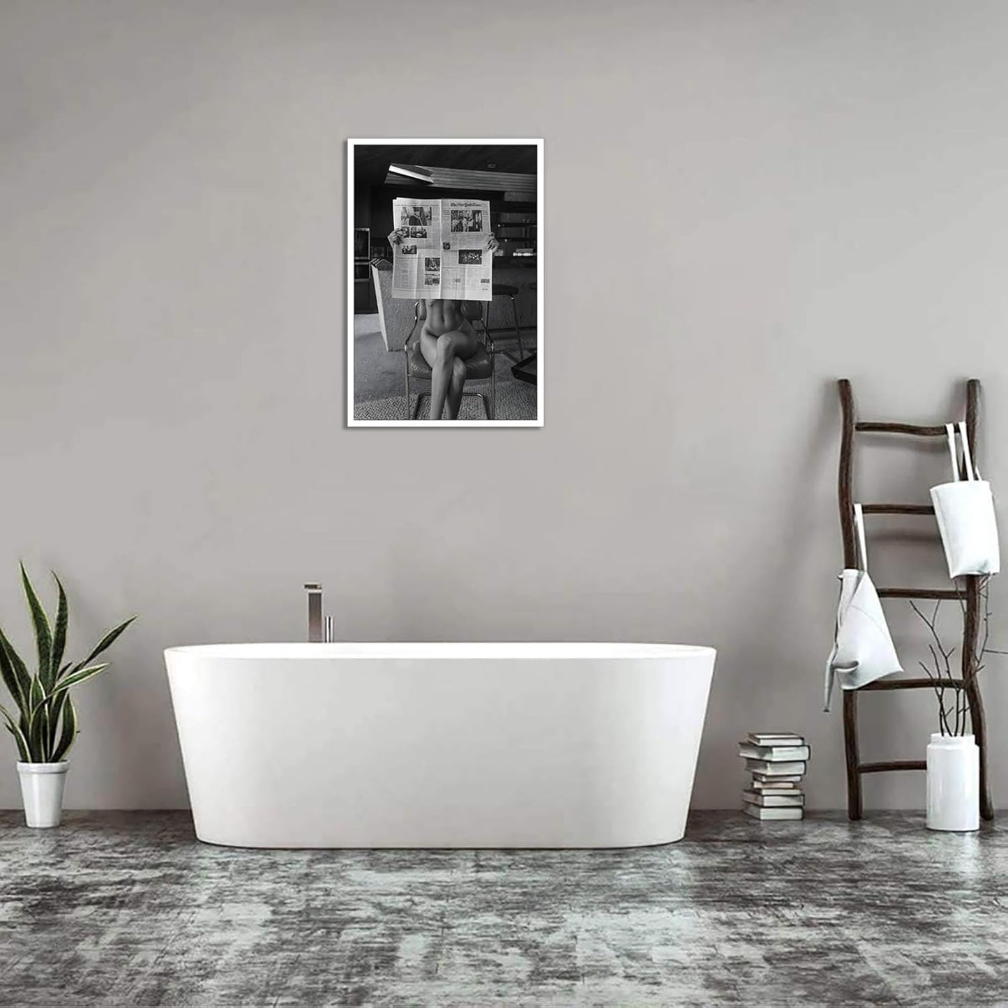 Liyark Sexy Glamorous Reader Poster Feminist Art Black and White Preppy Canvas wall art Retro Room Aesthetic Newspaper prints painting Trendy Naked Women Art wall decor 16x24in Unframed