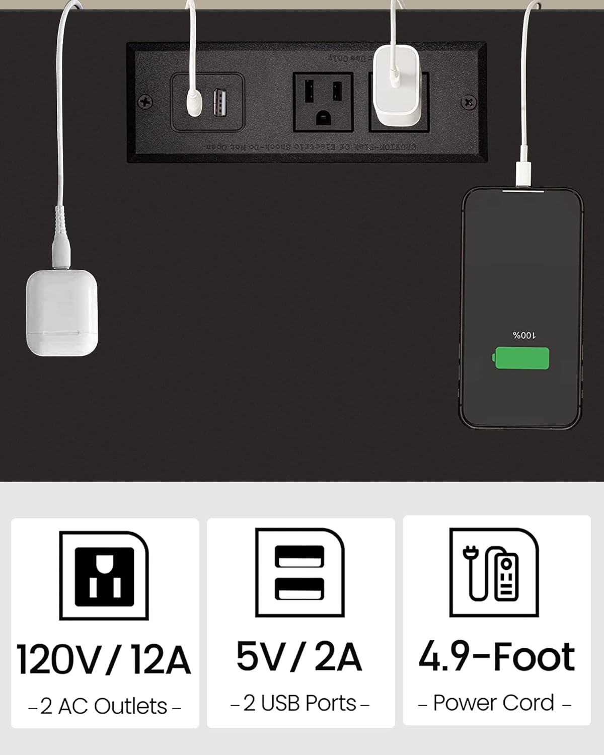 TUTOTAK End Table with Charging Station, Set of 2, Side Table with USB Ports and Outlets, Nightstand, 2-Tier Storage Shelf, Sofa Table for Small Space, Living Room, Bed Room TB01BK041