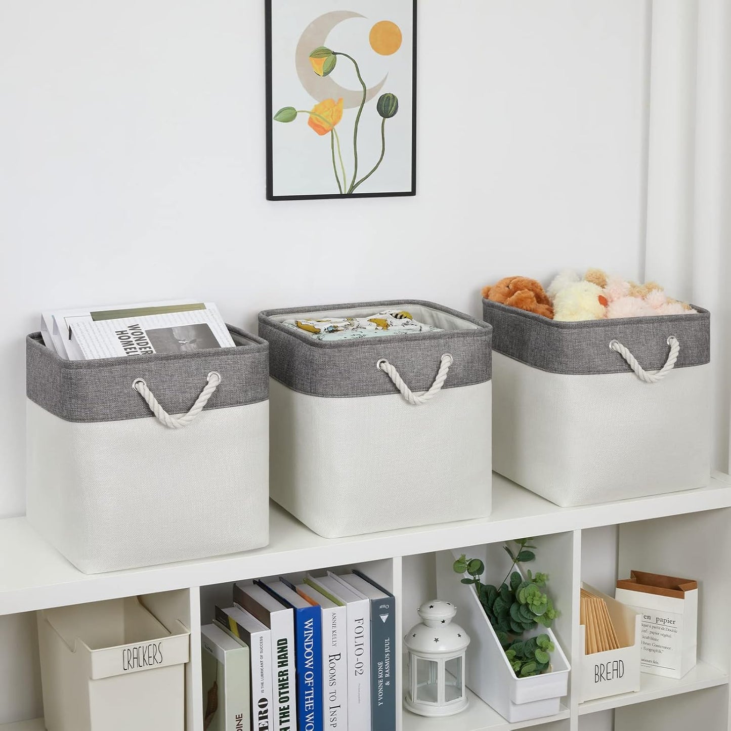 Bidtakay Fabric White Baskets for Shelves Set of 3 Cube Storage Large Organizer Bins 13x13 Closet Storage Bins for Home Office Nursery Collapsible Storage Bins for Organization