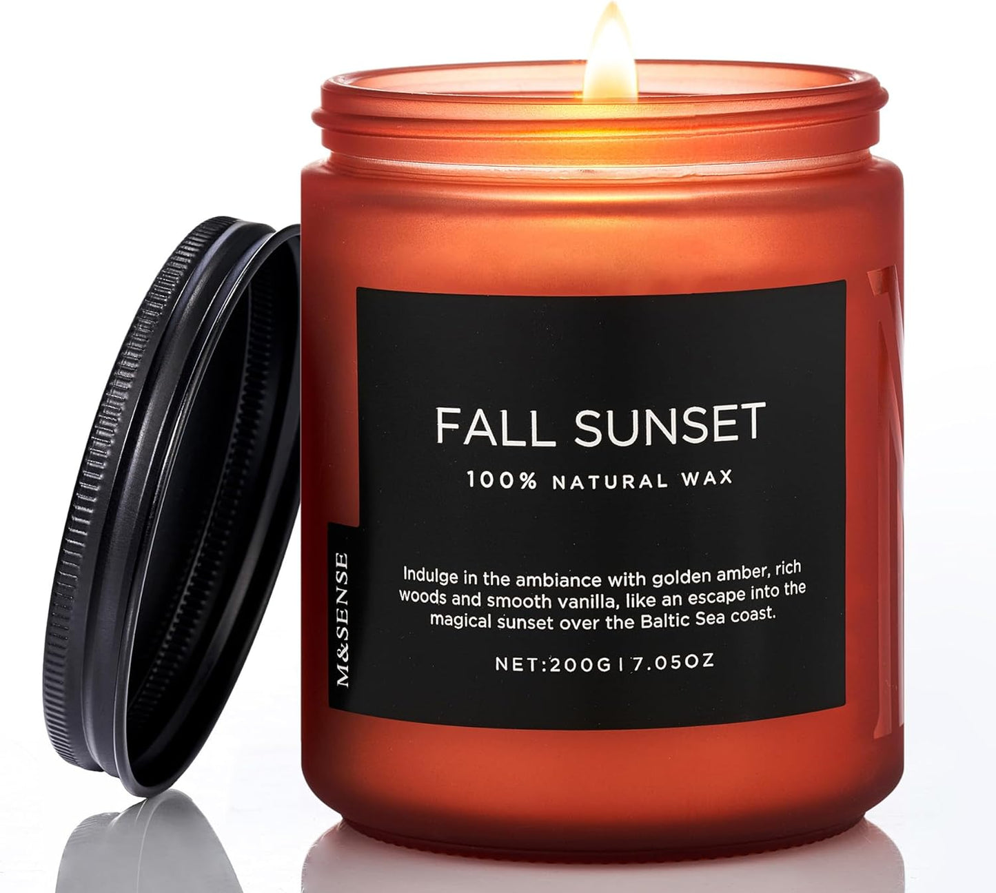 M&SENSE Baltic Amber Scented Organic Soy Wax Clean Non Toxic Candle, Cotton Wick 7.05oz Up to 50 Hours Burn Time, Housewarming Candle for Home Scented