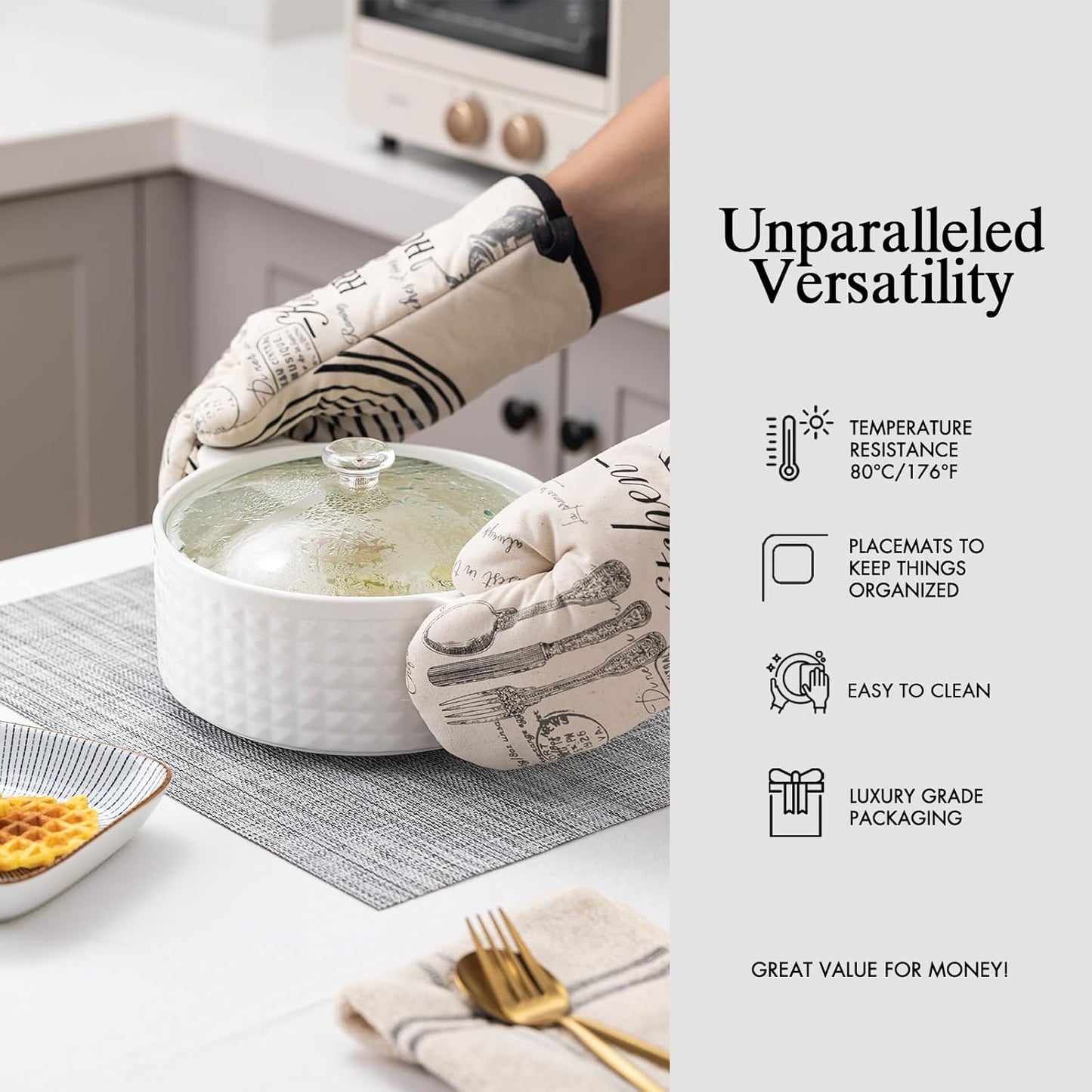 Placemats Set of 12 - Easy Clean Woven Vinyl Placemats for Dining Table, Indoor/Outdoor Place Mats, Washable PVC Table Mats（Gray）