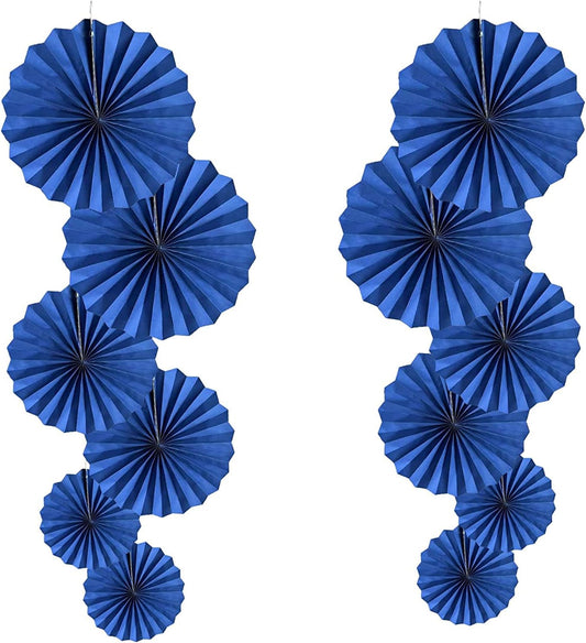 HQZ Blue Party Hanging Fans DIY Set - 12pcs Paper Fans, Pinwheels, Craft for Wedding, Birthday, Christmas Party Decoration