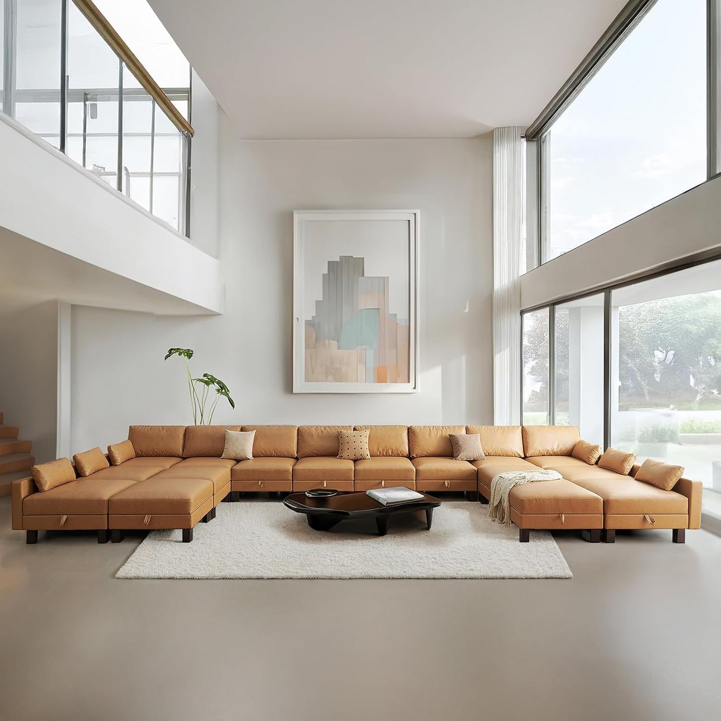 Large Modular Sofa Couch, 248'' Sectional Couch, Living Room Sets with Storage, 16 Seats Sets for House, Office,Villa, Tan