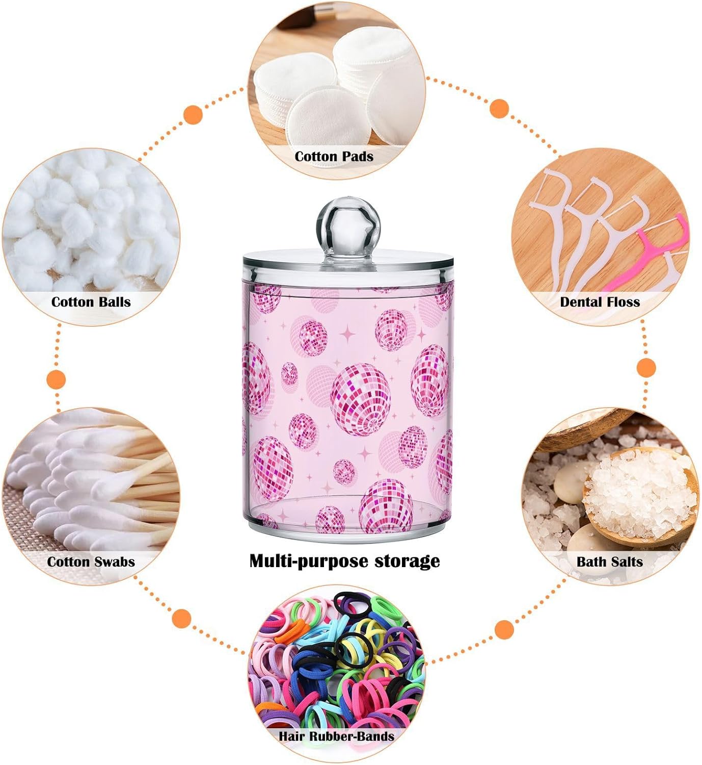 2 Pack Qtip Holder Organizer Dispenser Disco Balls Pink Bathroom Storage Canister Cotton Ball Holder Container for Cotton Pads/Swabs/Floss