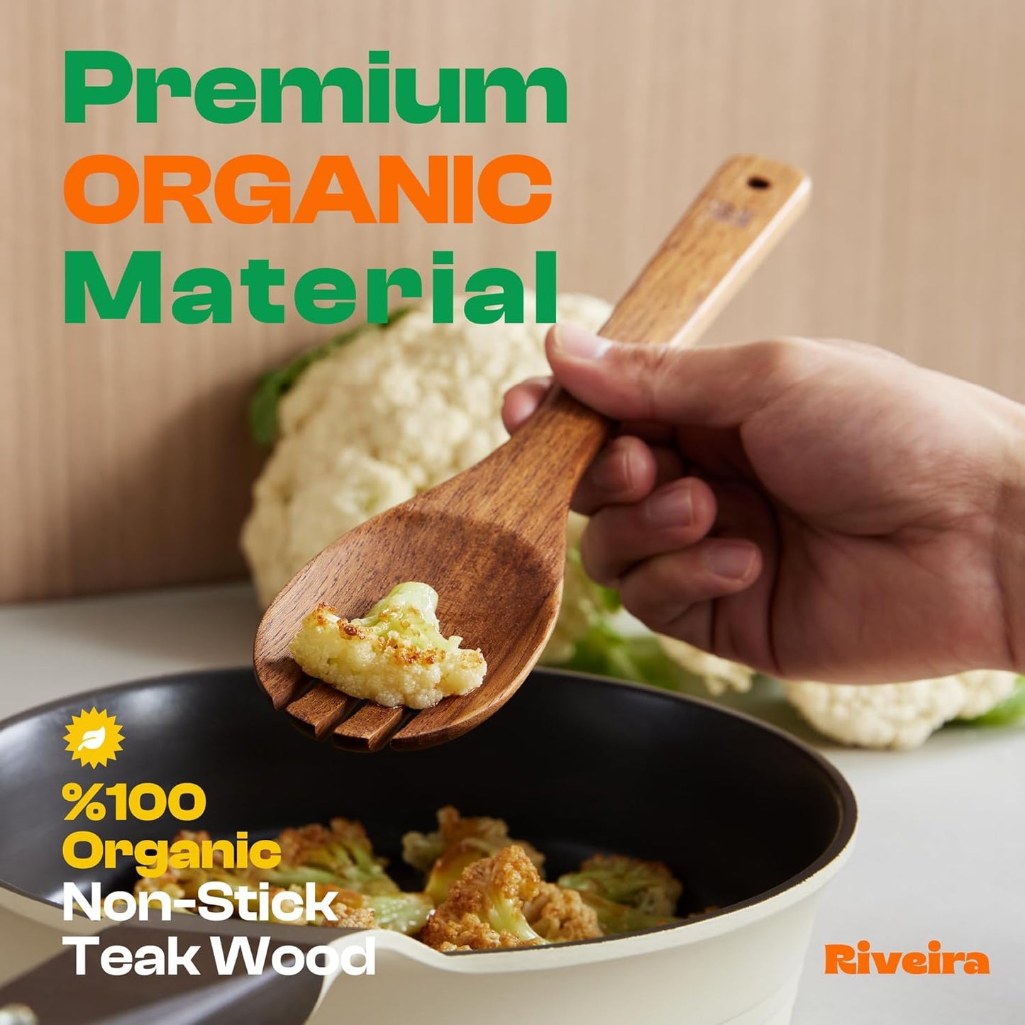 Riveira Teak Wooden Spoons for Cooking Set of 9 – Natural Teak Wooden Cooking Utensils, Wooden Spatula, Wooden Spoon - Premium Quality Wooden Utensil Set for Non-Toxic Cooking