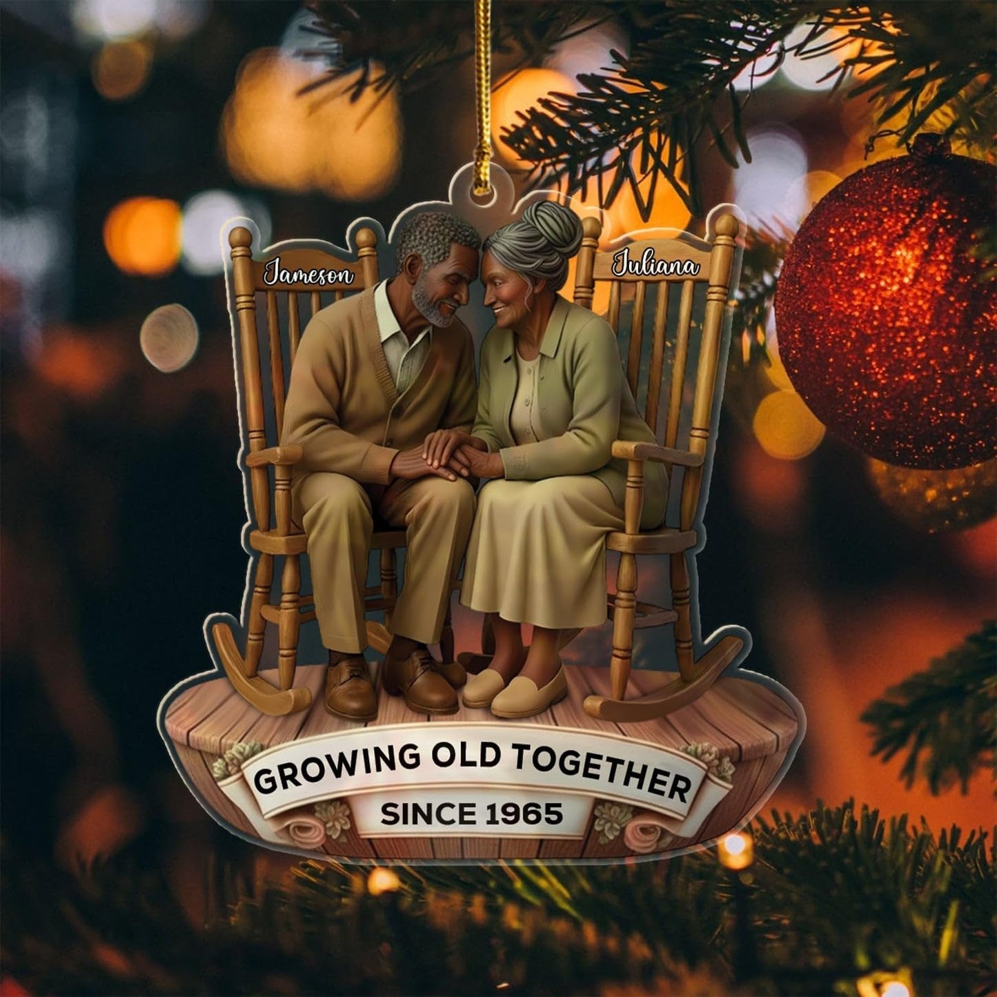Personalized Growing Old Together Since Shaped Ornament Gift for African American Mr & Mrs, Custom Text Name Old Couple African American Married Ornaments, Wedding Anniversary Christmas Ornament 2025