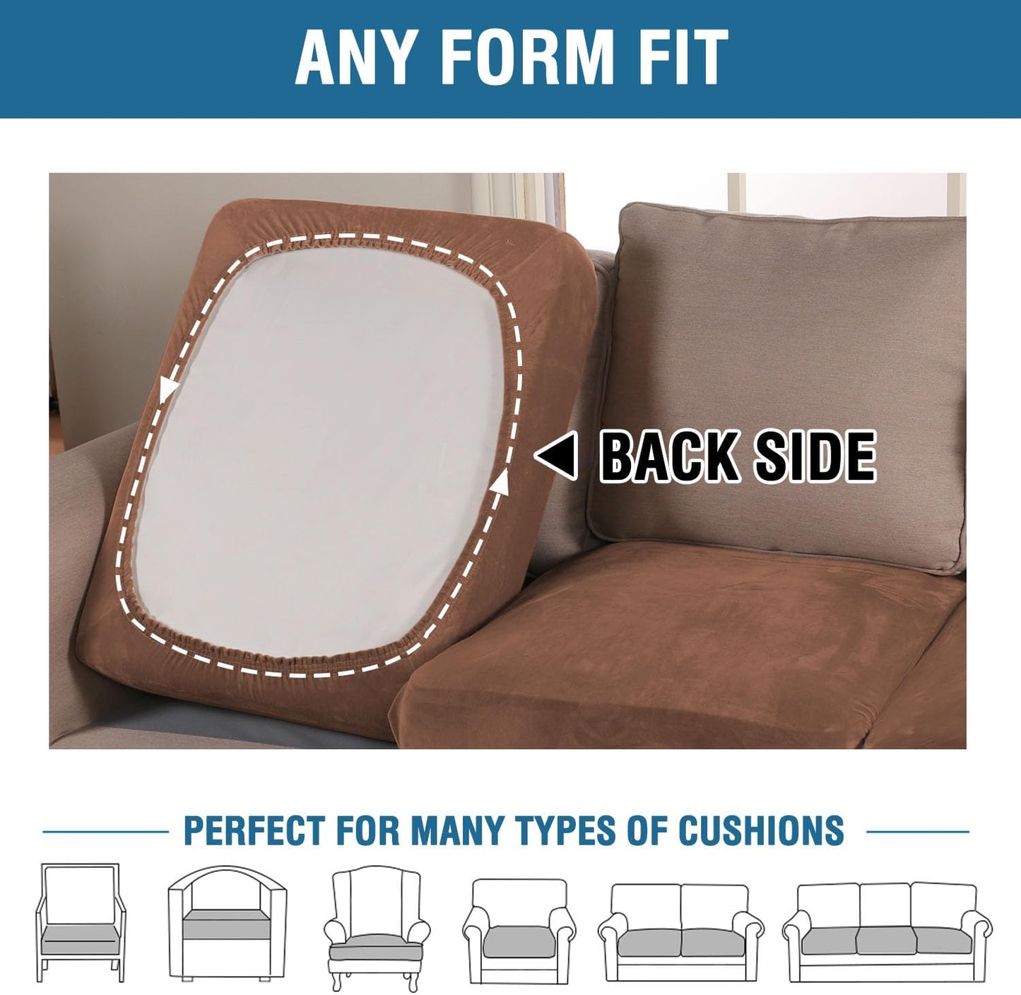 H.VERSAILTEX Velvet Stretch Couch Cushion Cover Plush Cushion Slipcover for Chair Cushion Furniture Protector Seat Cushion Sofa Cover (1 Piece Armchair Cushion Covers, Caramel)