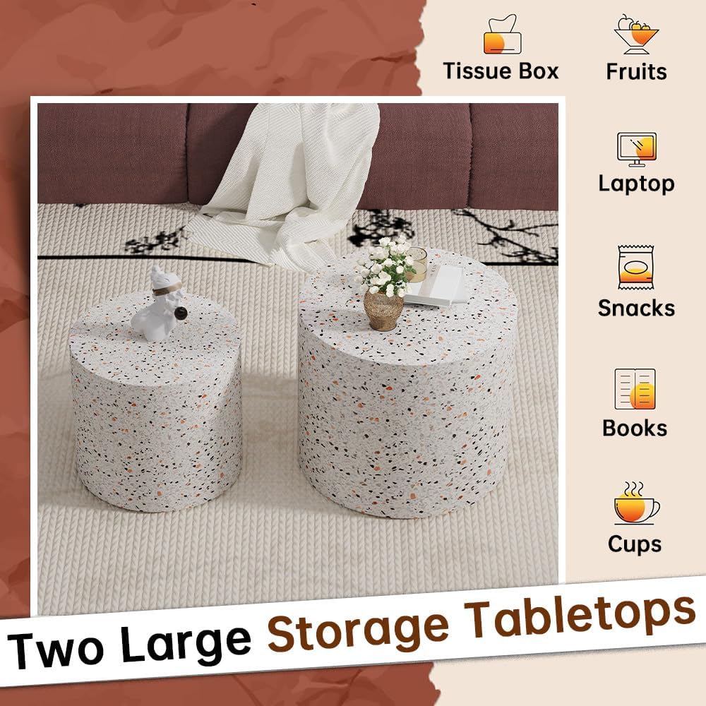 Round Nesting Coffee Table Set of 2 Modern Small Coffee Table Round End Table Small Side Table Circle Coffee Tables Circular Nested Coffee Tables for Living Room (Grey)