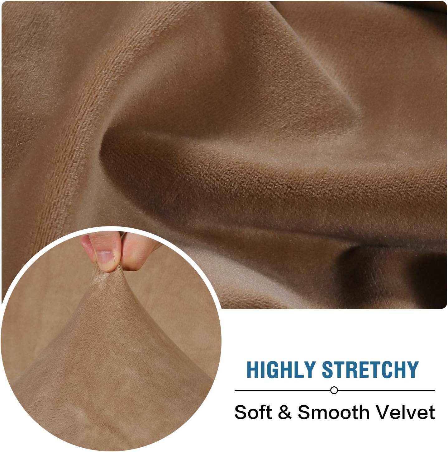 H.VERSAILTEX Velvet Stretch Couch Cushion Cover Plush Cushion Slipcover for Chair Loveseat Sofa Cushion Furniture Protector Seat Cushion Sofa Cover (3 Piece Sofa Cushion Covers, Camel)