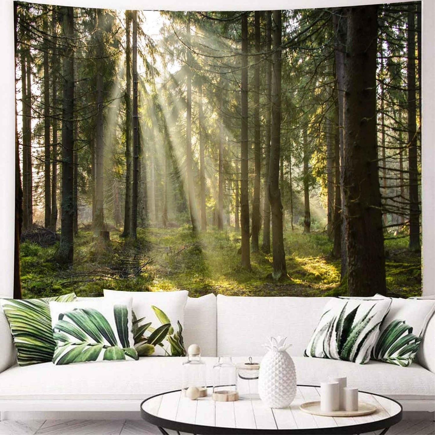 Onivein Forest Tapestry Nature Sunlight Streaming Through Green Trees Wall Hanging for Bedroom Living Room Office Decor 60 x 50 Inches