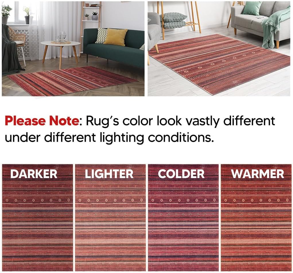 Keen Home Design 6x9 Rug - Machine Washable Area Rug with Non-Slip Backing, Ideal for Living Room, Dining Room, Bedroom - Vintage, Easy Clean, Durable, Low Pile Rug - (6' x 9')