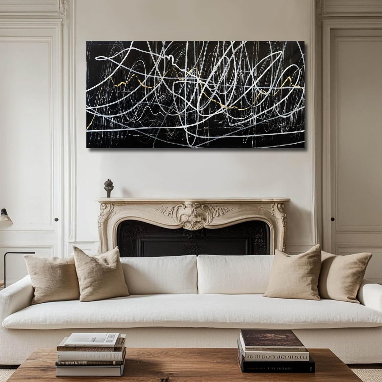 CHUDANHAO Black And White Wall Art Large Wall Decor Abstract Pictures Office Artwork Minimalist Wall Decorations Graffiti Art for Walls 29"x58"