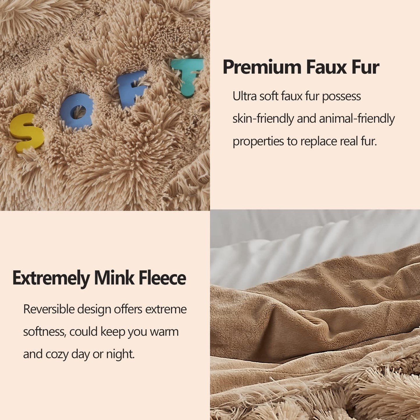 GONAAP Fuzzy Faux Fur Throw Blanket Brown Super Soft Cozy Plush Fuzzy Shaggy Blanket for Couch Sofa Bed (Brown, Throw(50"x60"))