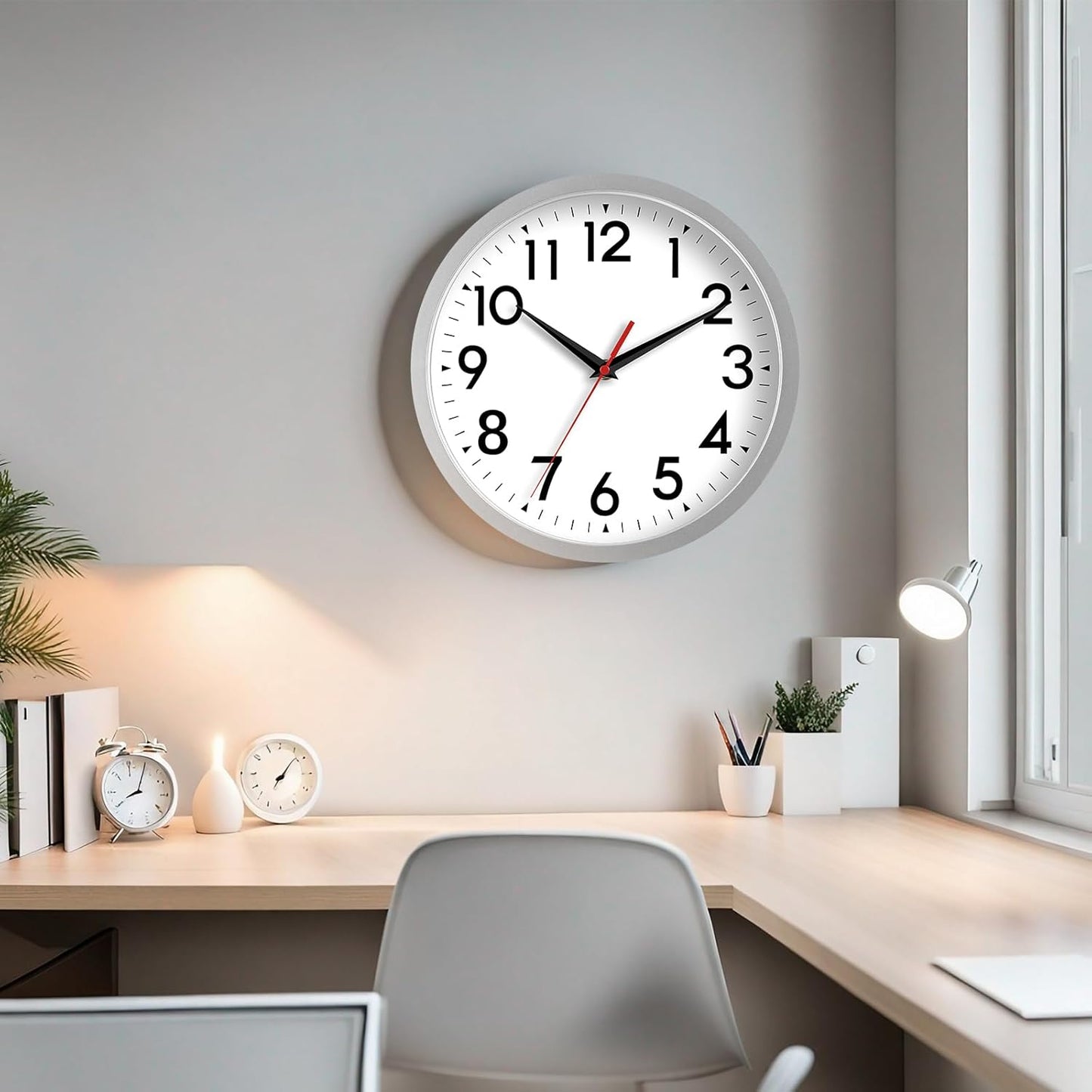 14 Inch Wall Clock Large Battery Operated Big Silent Non Ticking Analog Decorative for Living Room Office Kitchen Outdoor Classroom Bedroom Bathroom School Home(Silver)