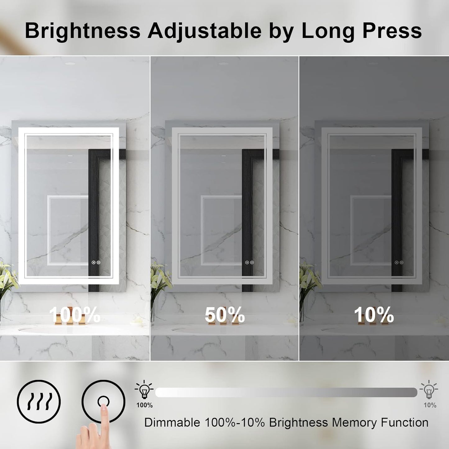 WELLFOR LED Bathroom Vanity Mirror 24 x 36 Inch, Lighted Anti-Fog Dimmable Mirror, IP44 Waterproof Wall Mounted Makeup Mirror, Packed with US Standard Plug and Touch Switch, (Horizontal/Vertical)