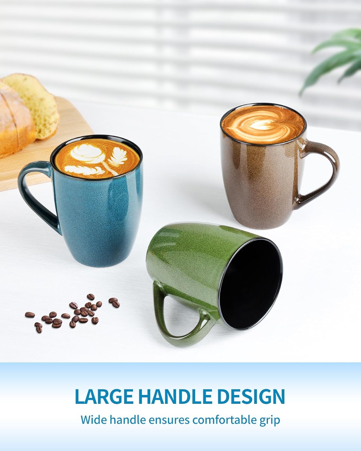 Ceramic Mugs 12oz,Large Ceramic Coffee Cups for Men, Women, Dad, Mom, Modern Coffee Mugs With Handle For Tea,Latte,Cappuccino,Cocoa. (Blue 1 Pack)