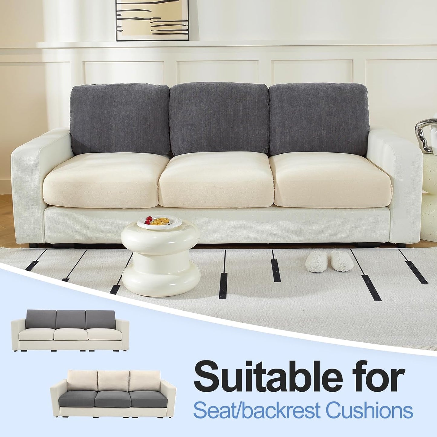 Large Backrest Cushion Covers Super Stretch Backrest Covers for 3 Cushion Couch Sofa, Couch Back Cushion Covers Featuring with Chenille Yarn (Softer Version, 3PC, Dark Grey)