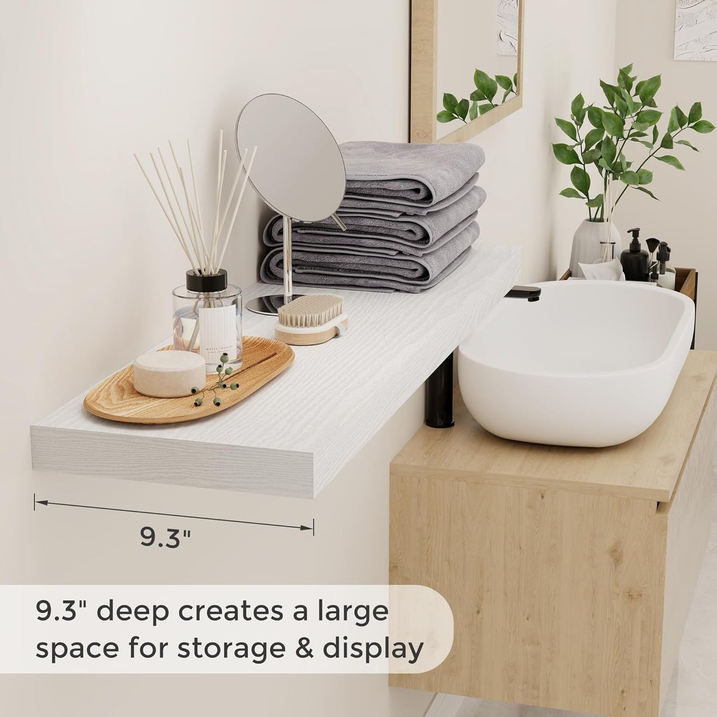 Fun Memories White Floating Shelves 36 Inch Long, 9 Inch Deep Wall Shelves Set of 2, 36 x 9 Floating Shelf for Wall, Rustic Wood Floating Shelves for Kitchen, Living Room, Bedroom