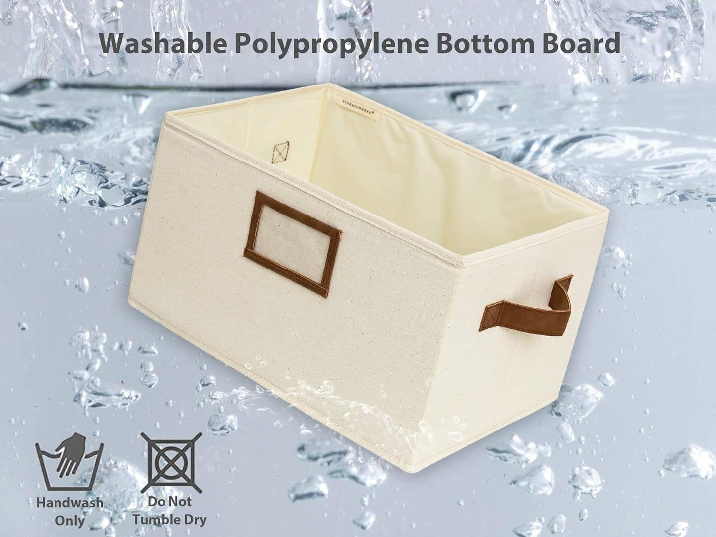 StorageWorks Storage Baskets for Shelves, Foldable Fabric Closet Storage Bins with PU Handles, Fabric Storage Bins Clothes Organizer, Ivory White, 3-Pack, Large