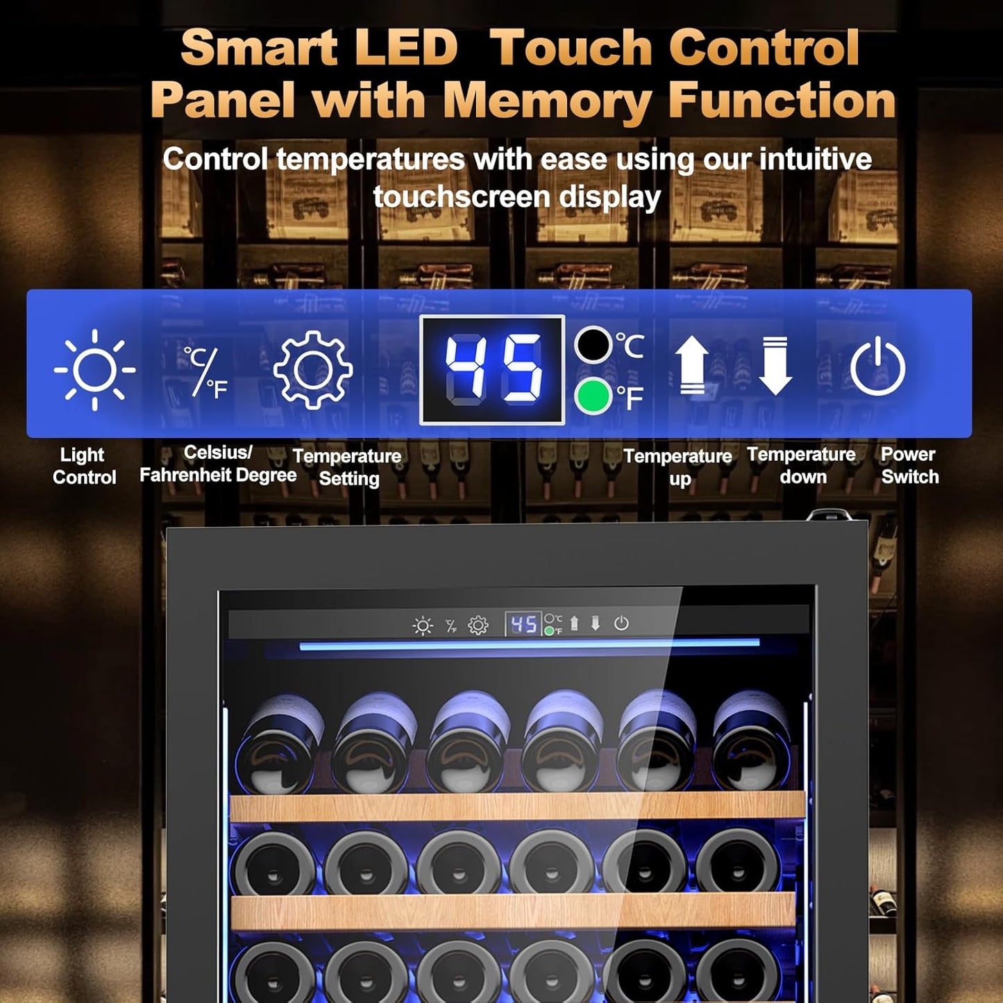 24 Inch Wine Cooler Refrigerator,179 Bottles Wine Fridge Large Capacity Professional Wine Cellars with Powerful Compressor,Quiet Operation and Elegant Design, Black