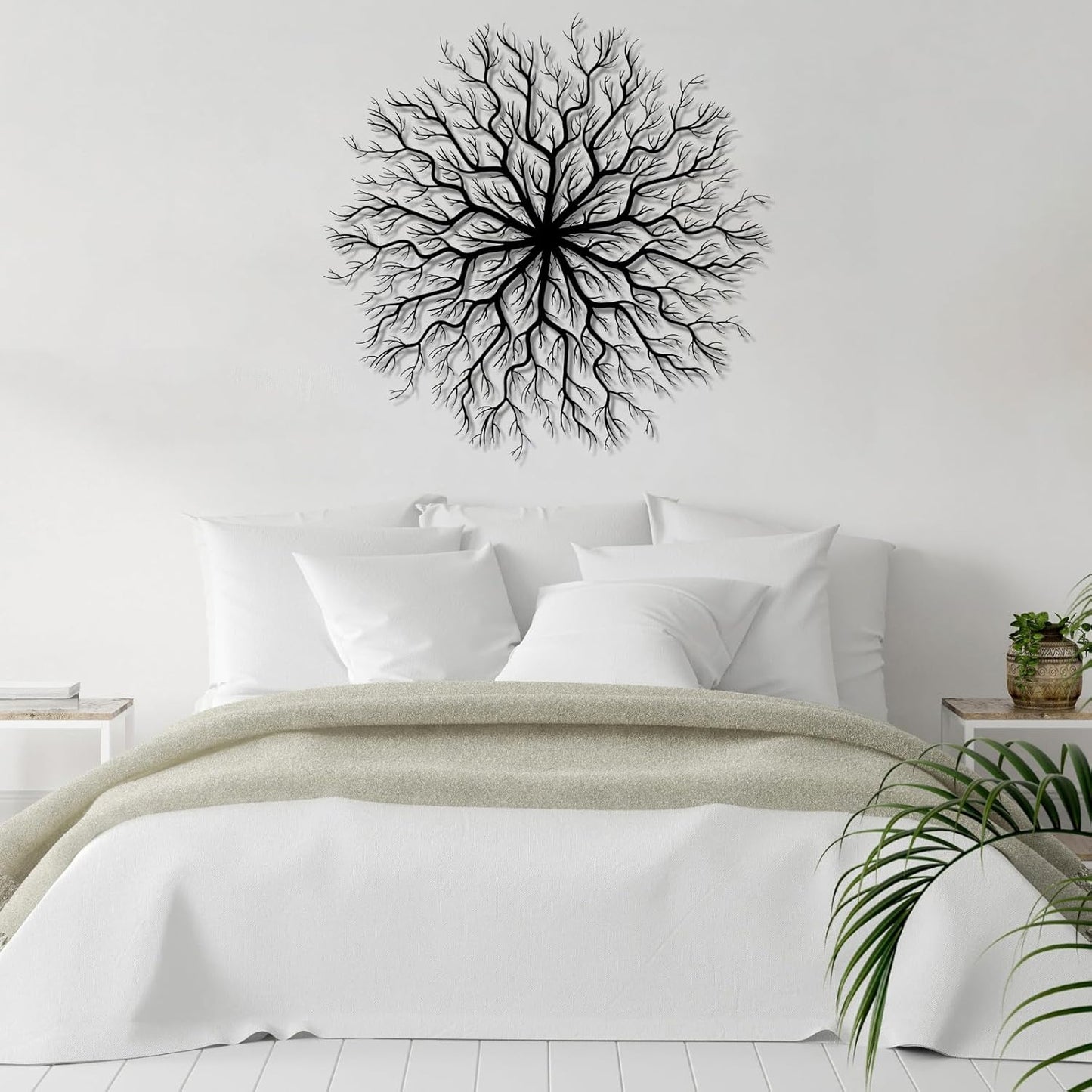 Tree of Life Metal Wall Art, Metal Tree Wall Art, Large Round Sculpture, Round Branch Wall Decor, Large Branch Artwork, Nature Sign, Wall Decor for Living Room, Housewarming Gift (Black, 28"x28"|70x70cm)