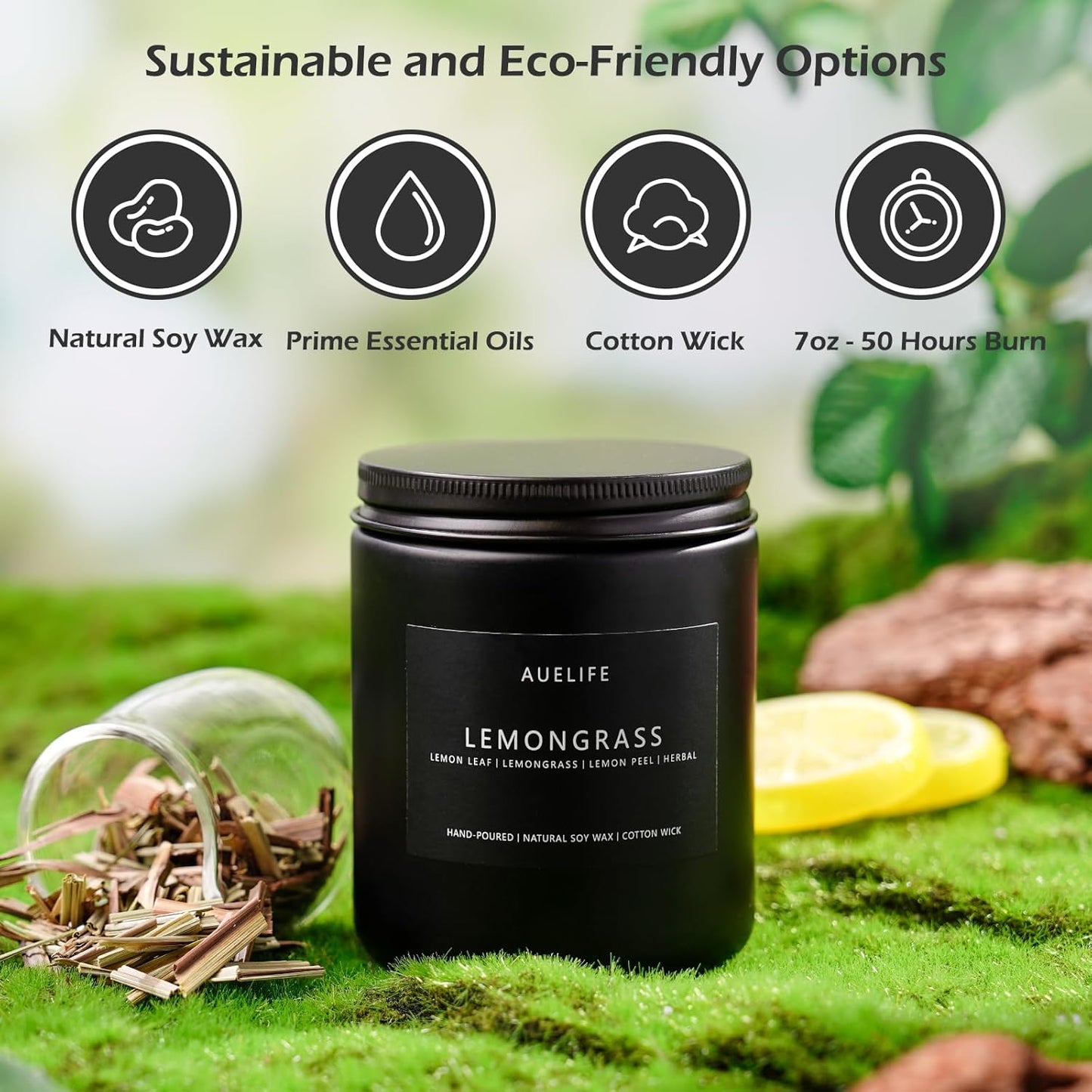 Lemongrass Candle | Lemon Grass Scented Candles for Outdoor & Indoor, Natural Fragrance for Garden Yard, Candle Gifts for Women Men- 7oz Soy Candles for Home Scented, 50Hours Long Lasting Burn