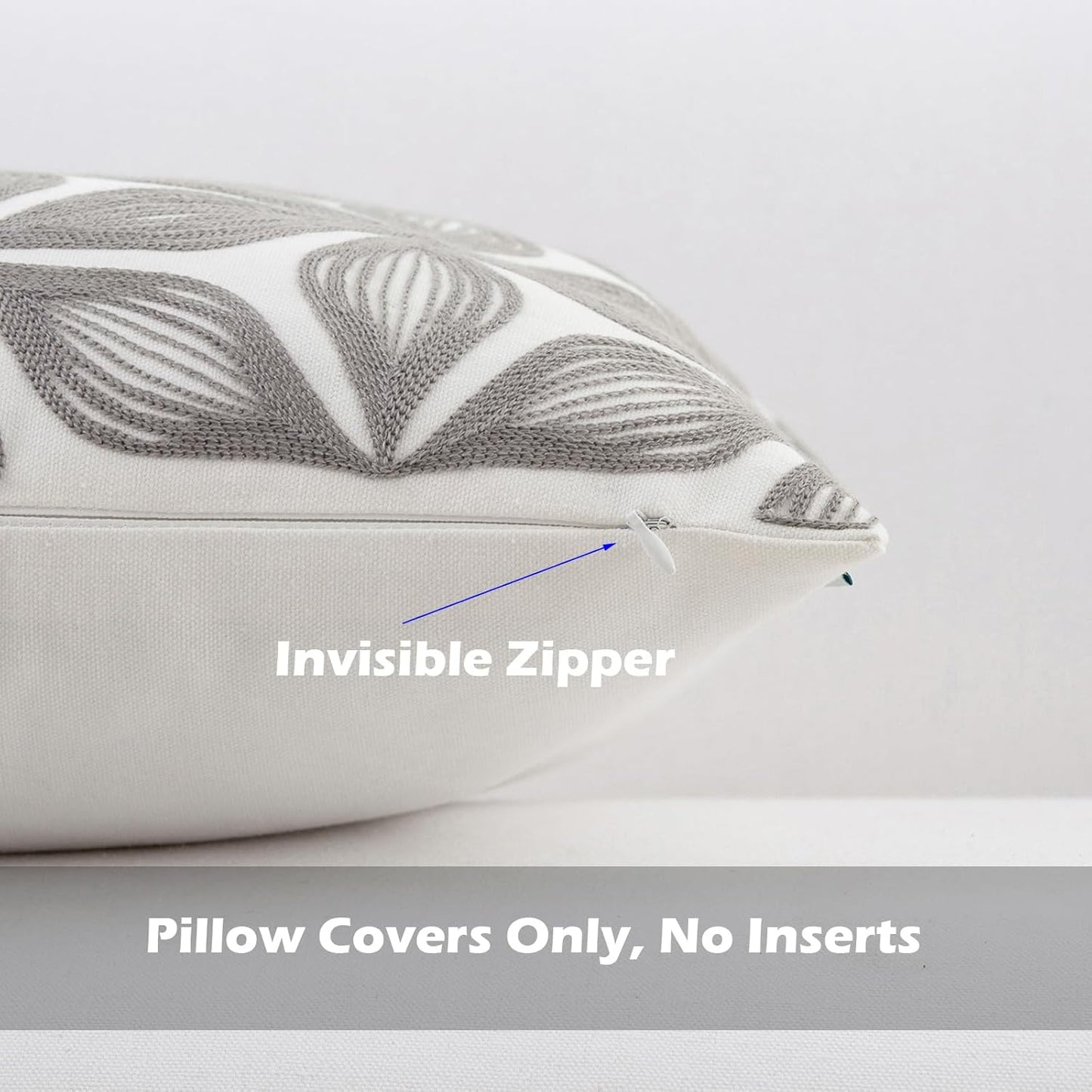 HWY 50 Grey Gray Decorative Throw Pillow Covers 18x18 Inch (1 Piece), Embroidered Cotton Farmhouse Cushion Cover Pillow Case for Sofa Couch Living Room Bed, Fashion Geometric