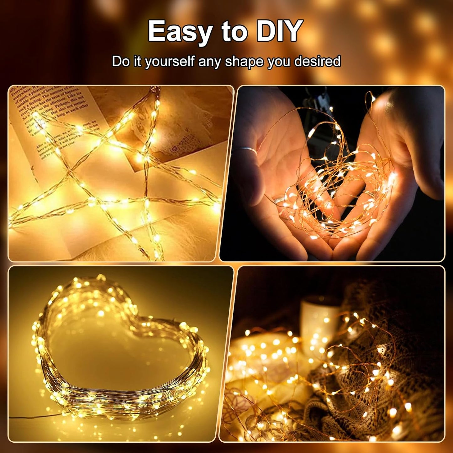 Fairy Lights Battery Operated String Lights 16.4ft 50LED Flashing and Constant Light Waterproof Silver Wire for Christmas DIY Party Bedroom Wedding (Warm White, 8 Pack)