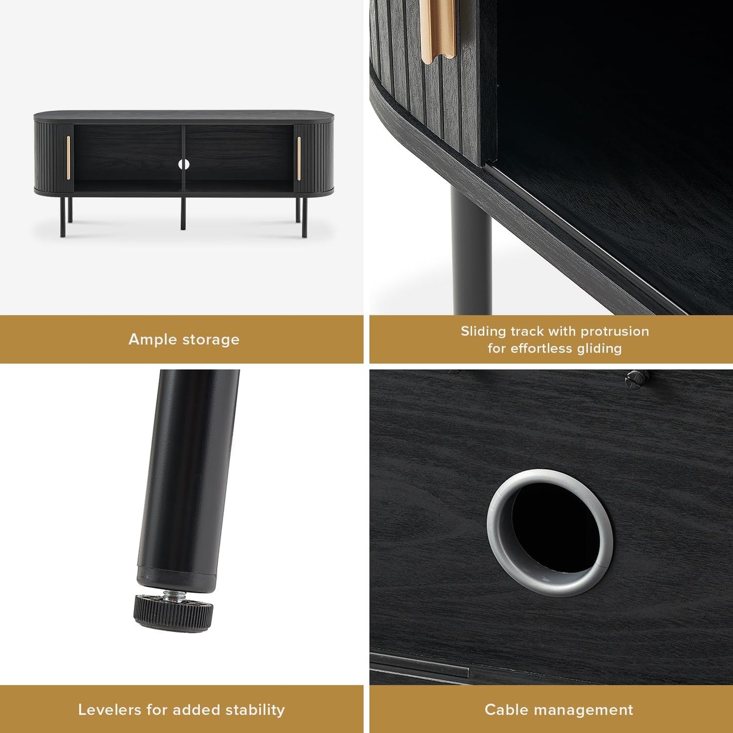 mopio Quin TV Stand, Mid Century Modern for 55/60/65 inch TV, Farmhouse TV Stand, Entertainment Center with Storage, TV and Media Console for Living Room (Black, 59" Tambour)