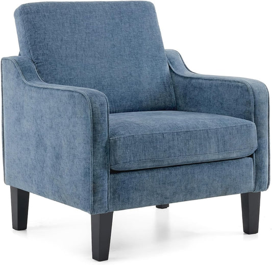 VINGLI Mid Century Modern Accent Chair,Navy Blue Chenille Chairs for Living Room Upholstered Armchair with Scooped Arms for Bedroom,Apartment,Studio,Office,Waiting Room