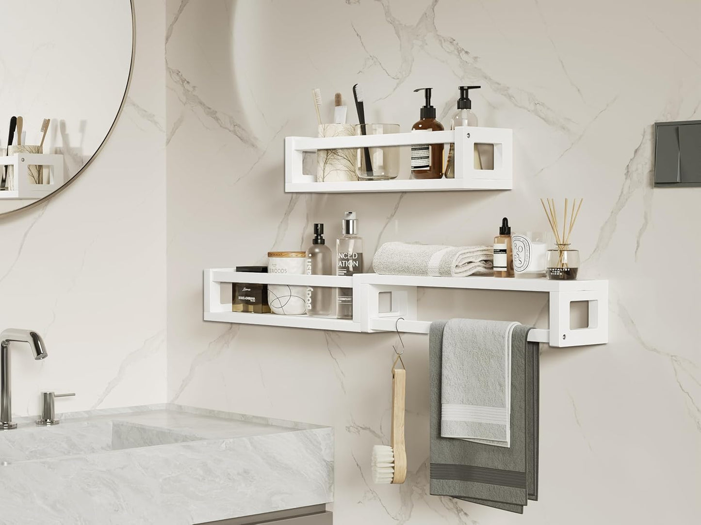 Upgraded Thick Floating Shelves - Multi-Use Wall-Mounted Bookshelves for Kids and Nursery, Ideal for Books, Toys, Spice Rack, Decor - White