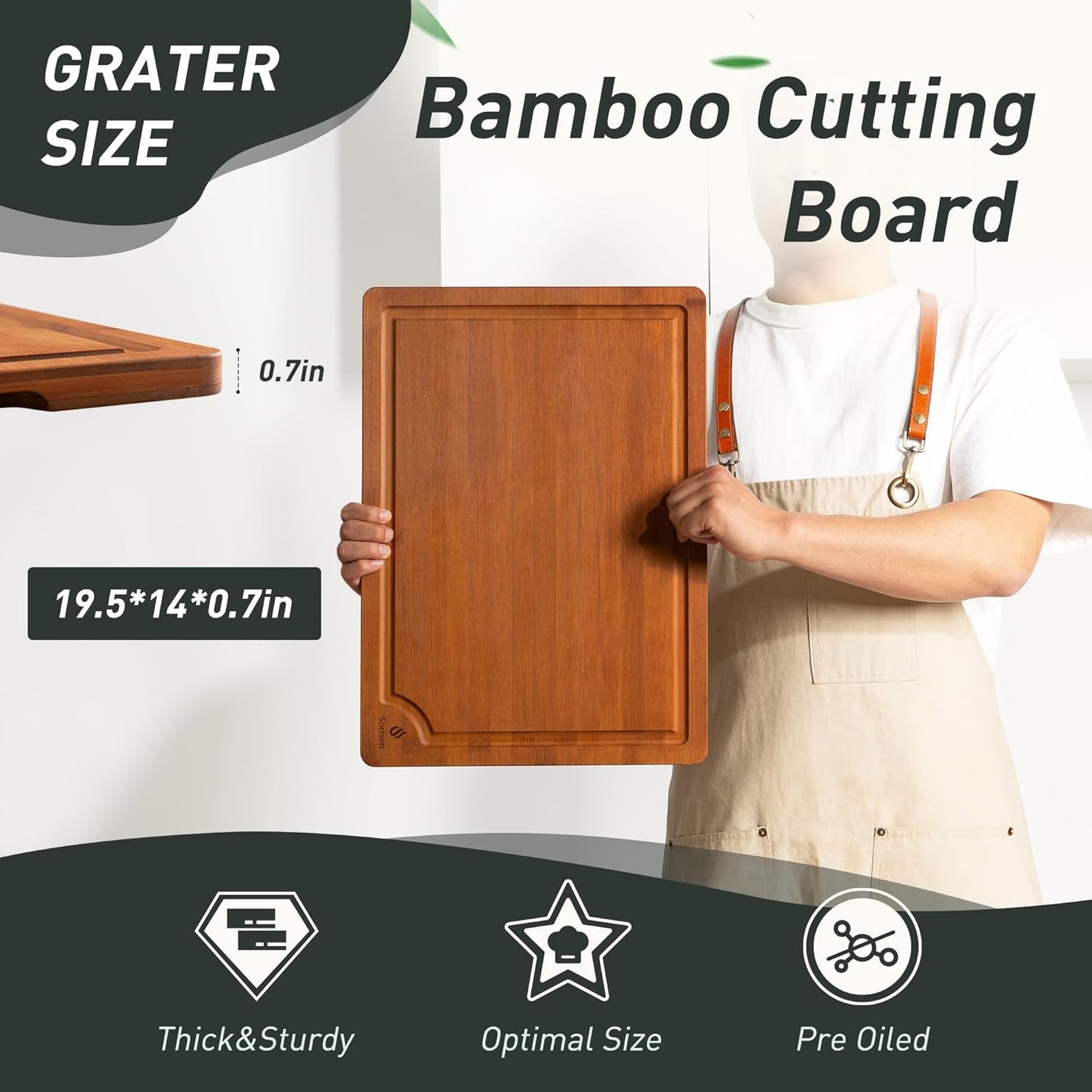 Extra Large Bamboo Cutting Board with Non Slip Feet and Over Sink Butcher Block Chopping Board Wooden Cutting Boards Solid Thick Juice Groove Big Xl XXl xlarge Kitchen Counter Organic Meat BBQ Kit