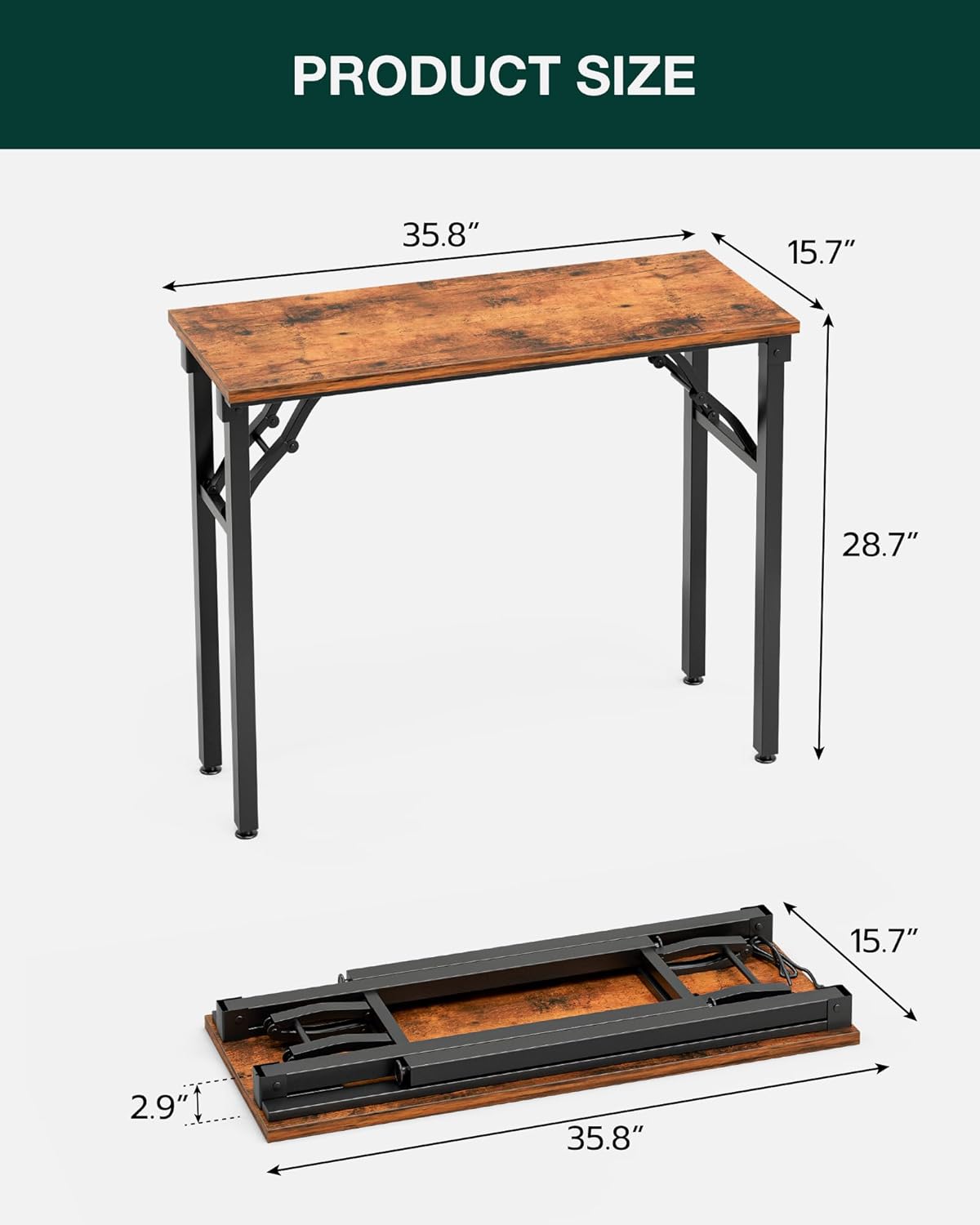 Frylr Small Folding Computer Desk – Portable 35.8 Inch Foldable Laptop Table, Collapsible and Compact for Easy Storage and Fast Setup, Lightweight for Small Spaces, Craft and Study Use, Rustic Brown