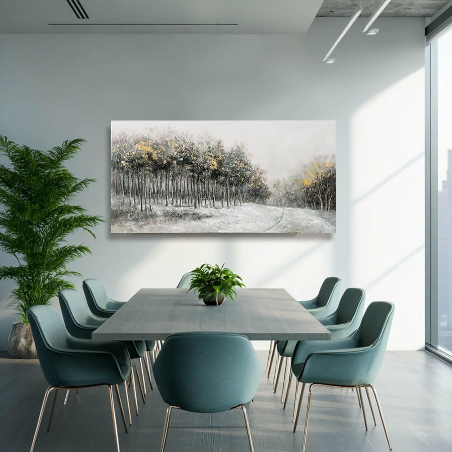 CHUDANHAO Minimalist Wall Art Grey and White Forest Wall Decor Gold Foil Artwork for Walls Nature Posters for Kitchen Dining Room 24x48 Inch