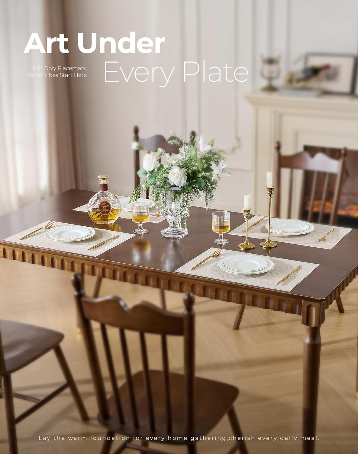 Leetaltree Beige White Placemats Set of 12 - Heat Resistant Non-Slip Place mats for Dining Table, Washable Durable PVC Vinyl Woven Table Mats（Beige White, 12）