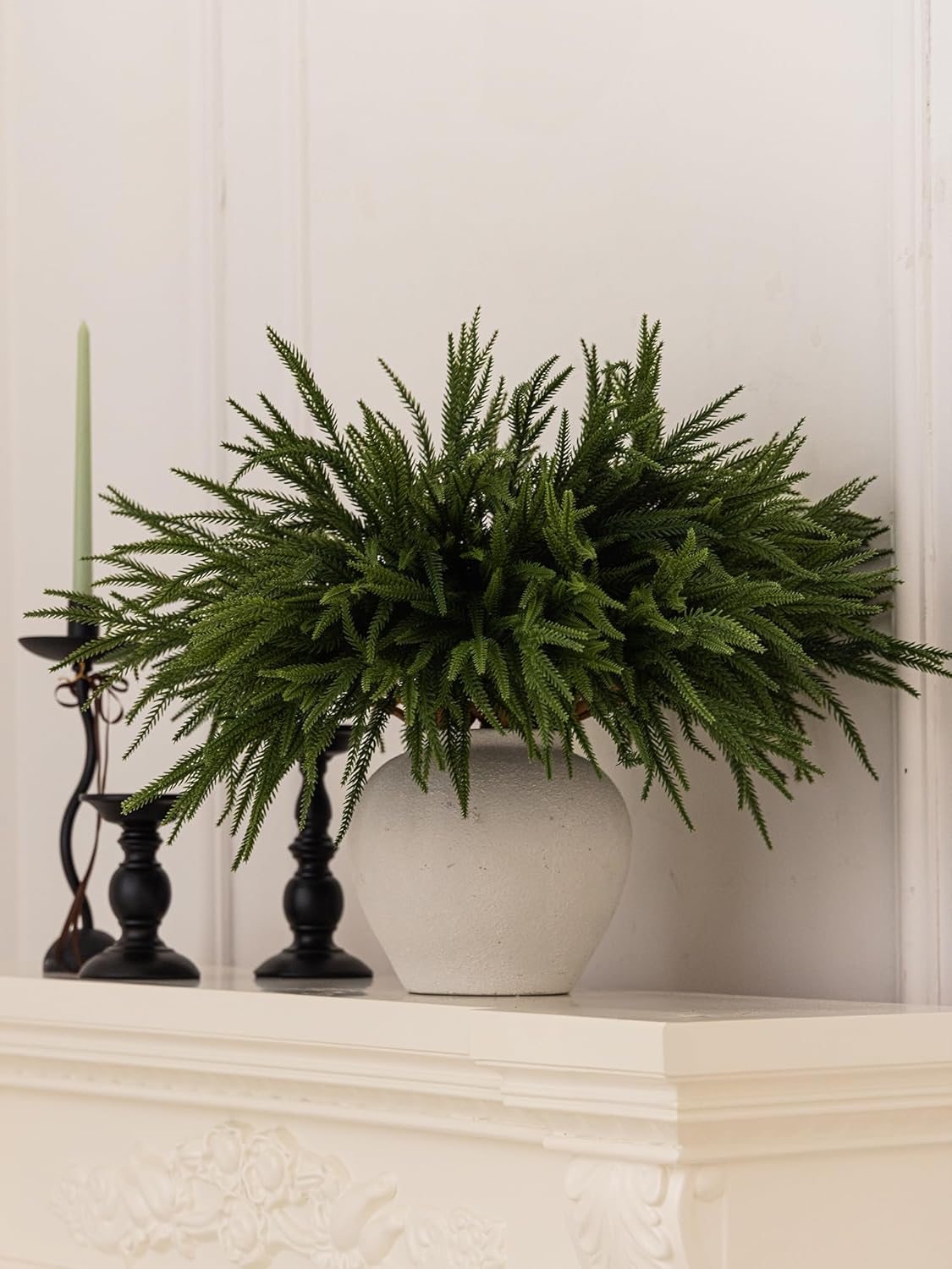 MISSPIN 12 Pcs 21.5 Inches Christmas Norfolk Pine Branches, Norfolk Pine Artificial Christmas Branches DIY Crafts Faux Pine Branches for Xmas Indoor Outdoor Home Decor