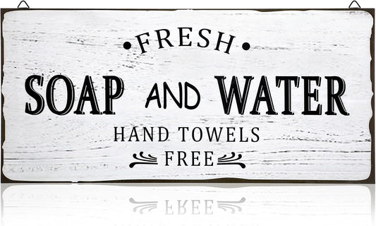 Jetec Farmhouse Bathroom Decor, Fresh Soap and Water Sign Vintage Bathroom Wood Plaque Rustic Wall Decor for Wall Art Decoration Restroom(Classic)