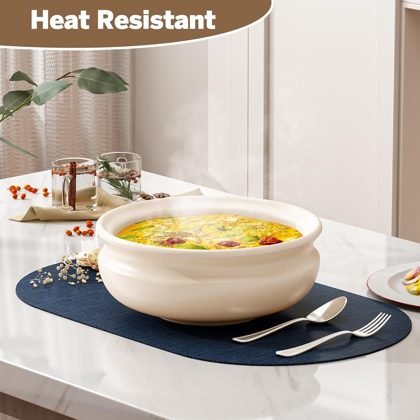 DOLOPL Large Placemats Set of 6, Oval Reversible Wipeable & Non-Slip Place Mats, Modern Faux Leather Table Mats for Kitchen, Neutral Tablemats for Dining Table Decor, Wedding, Party(Navy Blue)