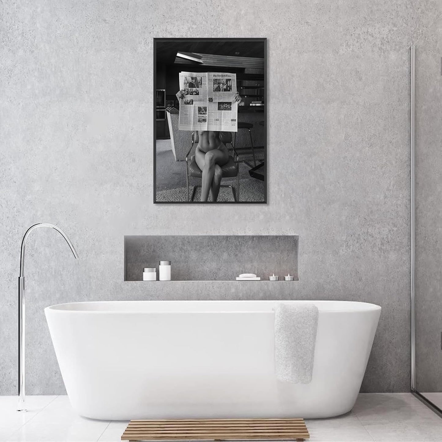 Sexy Glamorous Reader Poster Feminist Art Black and White Preppy Canvas wall art Retro Room Aesthetic Newspaper prints painting Trendy Naked Women Art wall decor 24x36in Framed