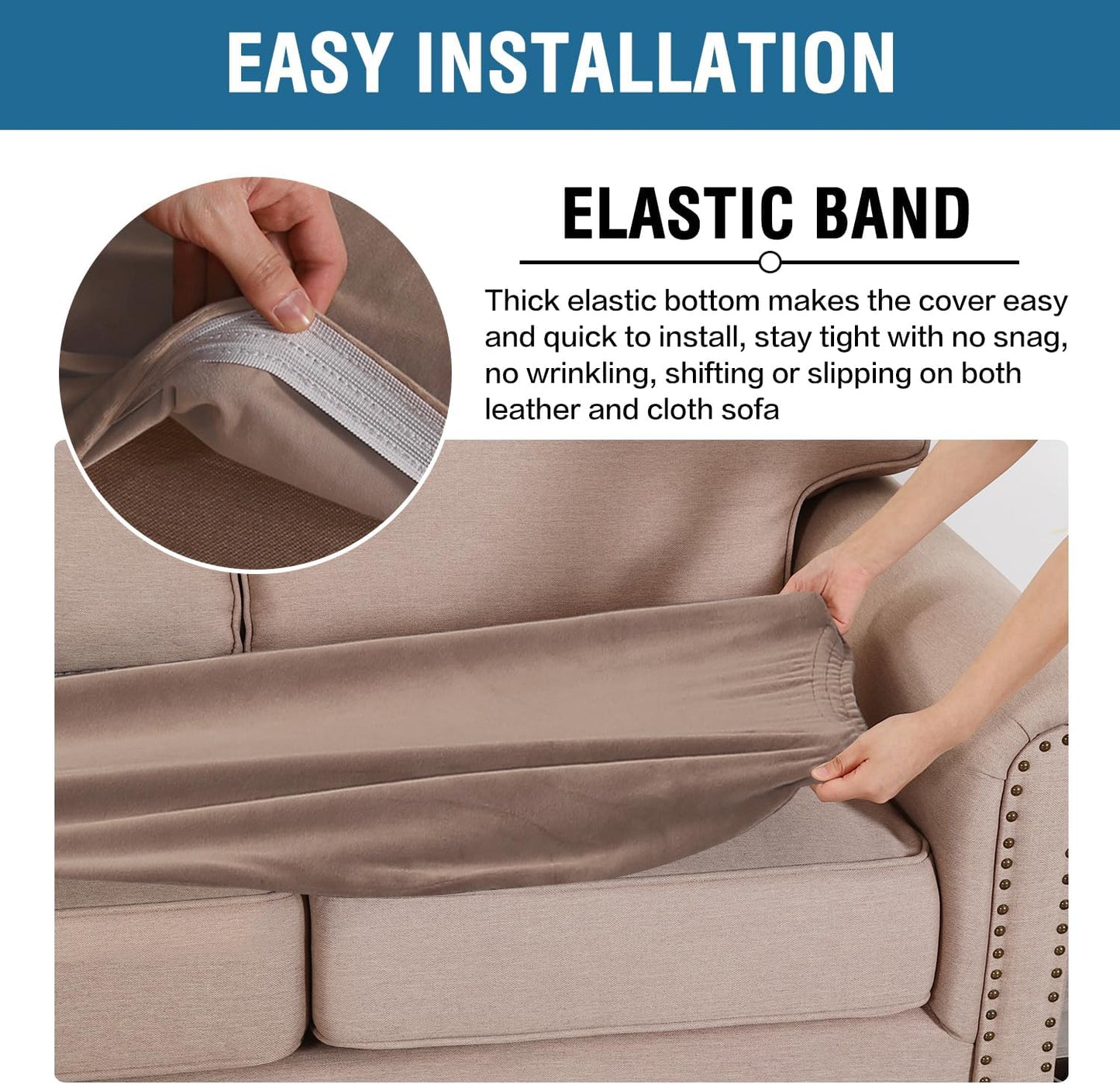 H.VERSAILTEX Velvet Stretch Individual Couch Cushion Cover Plush Slipcover for Loveseat Sofa Furniture Protector Seat Cover (1 Piece Loveseat Cushion Cover, Taupe)