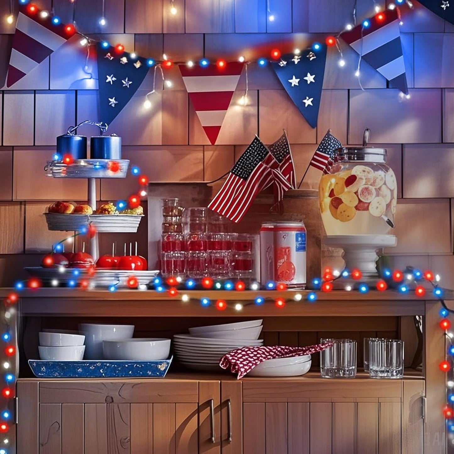 200 LED Red White and Blue Christmas String Lights Outdoor Indoor, 75.8 FT 4th of July Patriotic Lights, Extendable Green Wire Waterproof Mini light for Independence Day Memorial Day Party Decorations