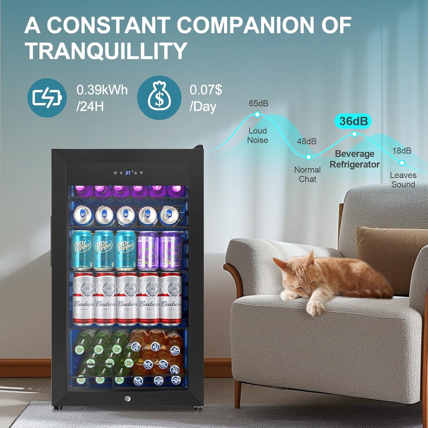 128 Cans Beverage Refrigerator Cooler, 3.2 Cu.Ft Mini Drink Fridge Glass Door for Drink Beer Soda Wine, Small Beer Fridge with 4 Removable Shelves for Kitchen Bedroom, Office Bar Gaming Room, Black