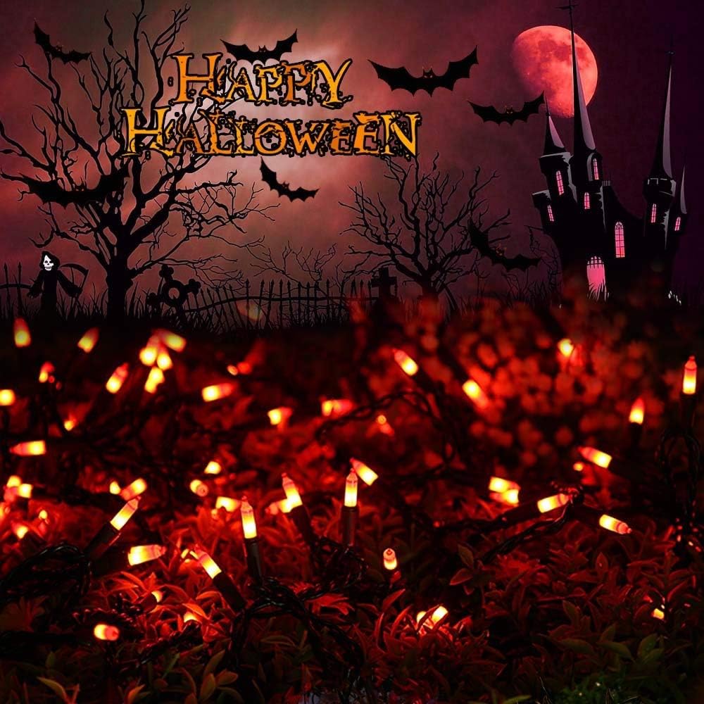 Brizled Orange Halloween Lights, 21.3ft 100-ct Incandescent String Lights Connectable, UL Certified, Black Wire Mini Light Set for Indoor & Outdoor Decorations, Holiday, Christmas